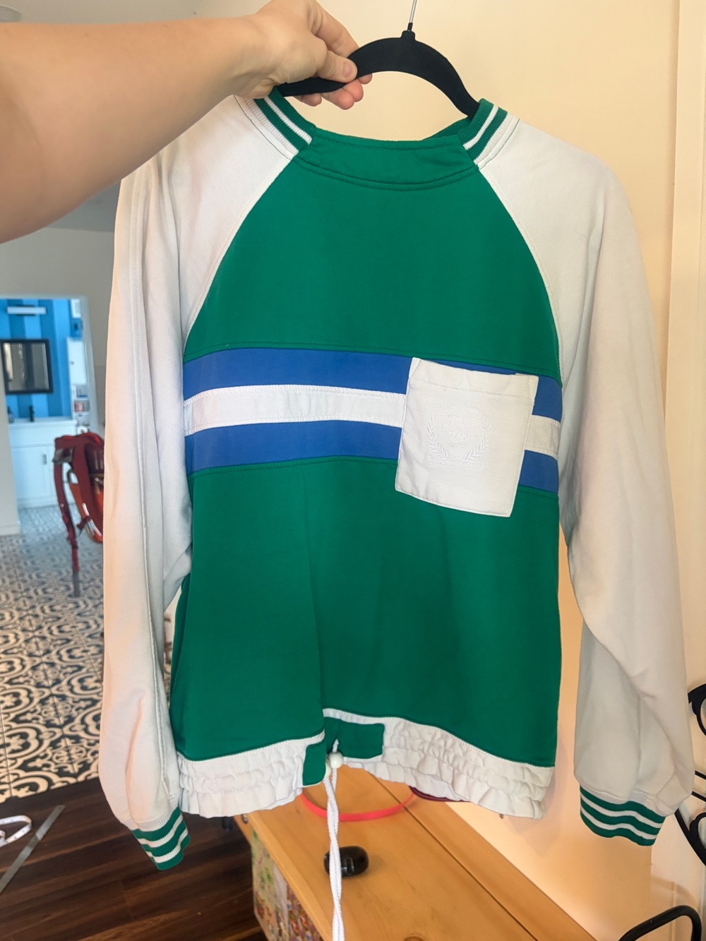 Vintage Beverly Hills Polo Club Green, White & Blue Crewneck Sweater